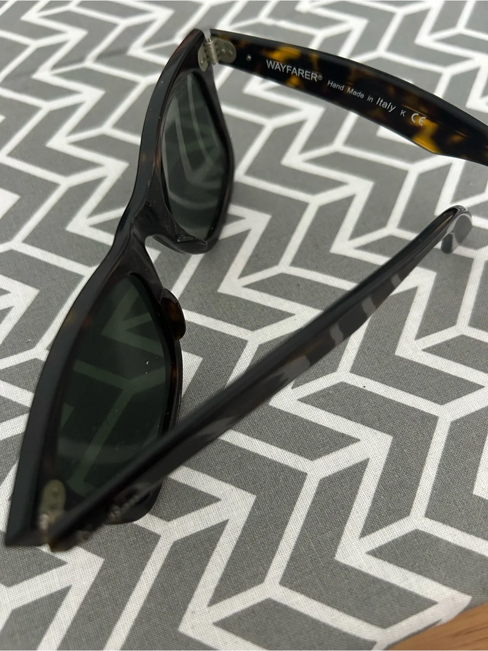 Vintage Ray-Ban Wayfarer Sunglasses in Black and Tortoise Frame with Green Lense
